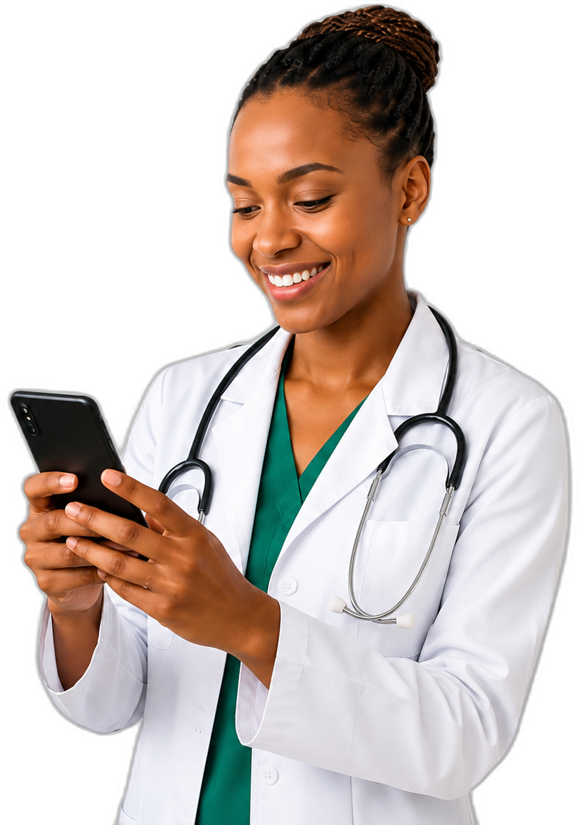 Médica da Telmed a atender pelo telemóvel